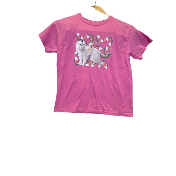 Taylor Swift Girls T-Shirt Size Small Pink Rainbow Cat Lover Graphic Tee Gildan - Picture 1 of 7